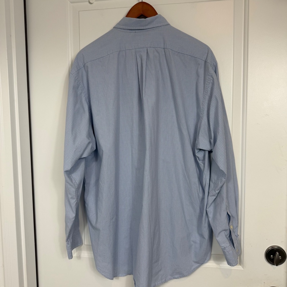 Hart Schaffner Marx Mens 16.5 33 Pima Cotton Non-Iron Blue Geometric Dress Shirt - Picture 2 of 11